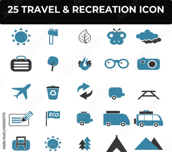 Obraz Twenty-five travel and recreation icons perfect for websites brochures and travel guides