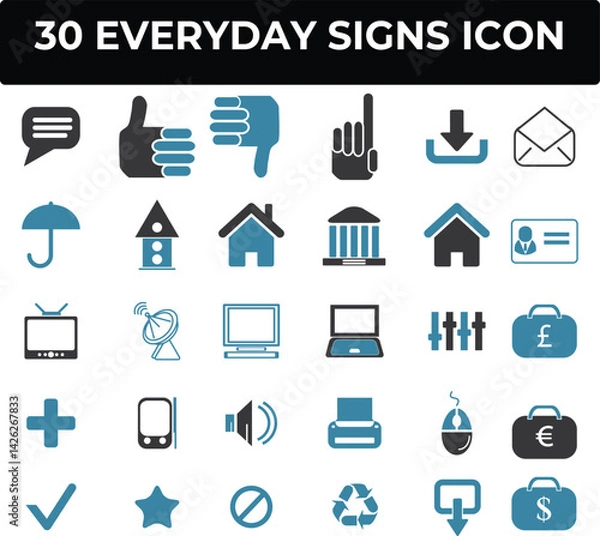 Obraz Thirty Everyday Signs Icons Pack Three for Design Projects