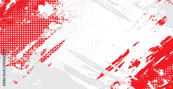 Fototapeta Dynamic Red and Gray Abstract Grunge Background with Halftone Dots and Brush Strokes for Modern Designs and Creative Projects, perfect for banners or presentations