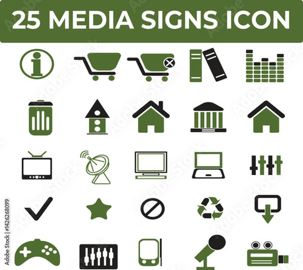 Obraz Twenty five media signs icons perfect for web design and branding projects