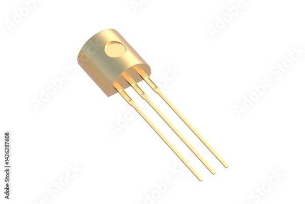 Fototapeta Golden transistor isolated on white background. Electronic component. 3d render