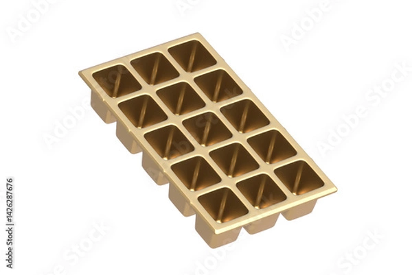 Fototapeta Golden container for seedling isolated on white background. 3d render