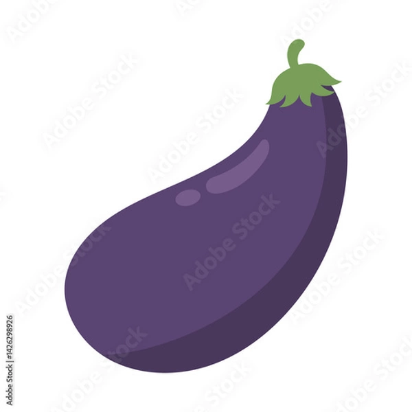 Fototapeta Purple eggplant with a green stem, a vibrant vegetable perfect for food blogs, recipes, farm to table menus, and healthy lifestyle articles
