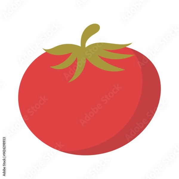 Fototapeta Tomato, a vibrant red vegetable with a fresh green stem. Suitable for food blogs, recipe websites, and health related content