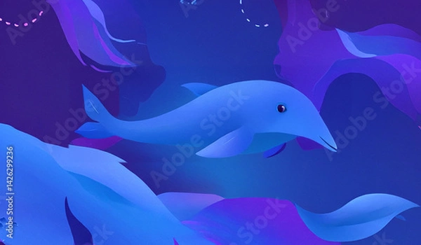 Fototapeta Abstract blue dolphin in the deep sea water environment summer background 