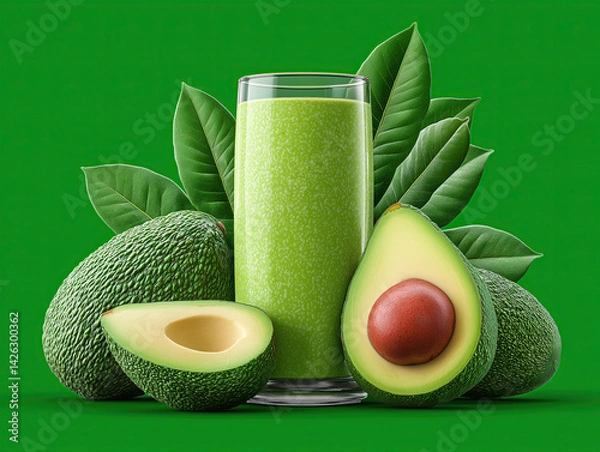 Obraz avocado smoothie and fresh avocado healthy food and drink.