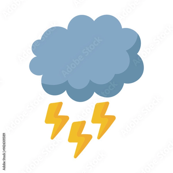 Fototapeta Thunderstorm blue cloud illuminates the sky with three yellow lightning bolts. Suitable for weather related designs, power related concepts, and dramatic atmospheric visuals