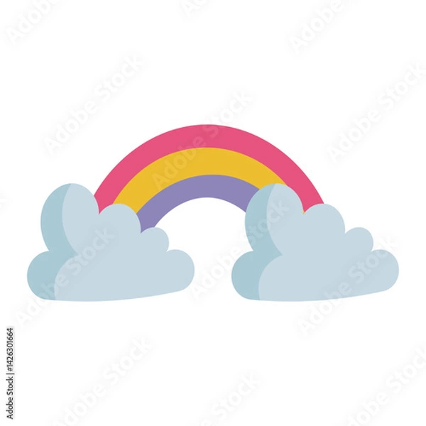 Fototapeta Rainbow emerges triumphantly from behind two fluffy clouds. Perfect for uplifting and inspirational designs, weather related projects, or backgrounds
