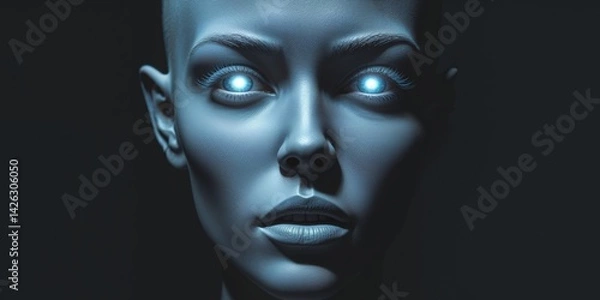 Obraz extraterrestrial humanoid face in dramatic shadow and light on dark background