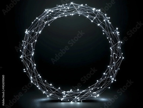 Fototapeta Glowing network forms a circular shape against a dark background shining brightly