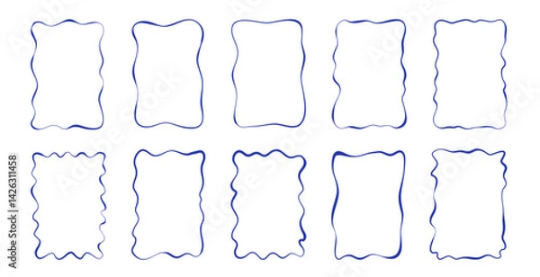 Fototapeta Set of isolated various curly whimsical frames in hand drawn sketch doodle style. Flat vector illustration. Ideal for card, poster, cover, advertising.