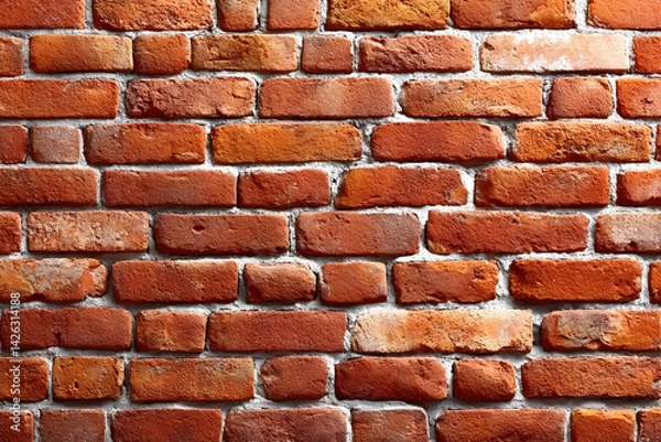 Fototapeta A close-up view of a classic red brick wall, showcasing the texture and color variations of the bricks, perfect for architecture and construction themes.