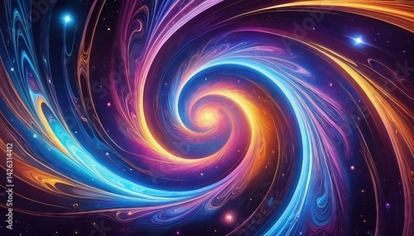Fototapeta Astonishing Swirling Galactic Abstraction in Luminous Liquid Backdrop, Evoking a Mesmerizing Cosmic Dance of Colors and Textures, Perfect for Digital Art, Home Decor, or Design Inspiration.