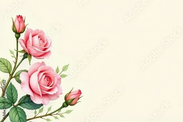 Fototapeta Delicate watercolor rosebuds in soft pastel hues on a creamy background , home decor, repeating pattern