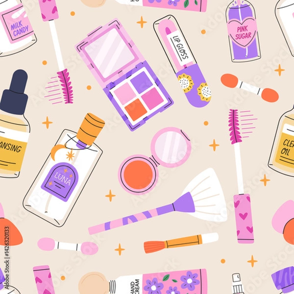 Obraz Decorative cosmetics seamless pattern