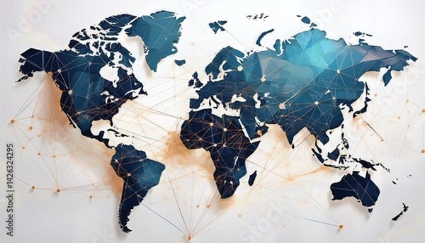 Fototapeta Vibrant Abstraction An Intricate World Map Illuminating Global Network Connectivity in a Symphony of Colors, Depicting a Breathtaking, Interconnected Universe of Cultures and Civilizations