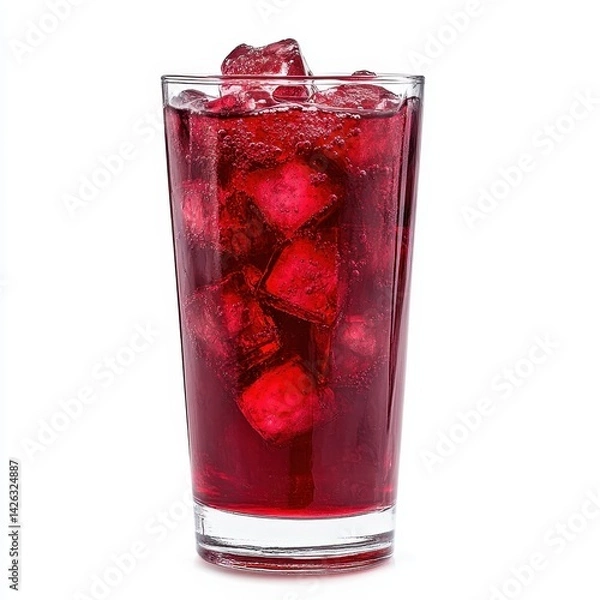 Fototapeta A glass of chilled, vibrant red drink with ice