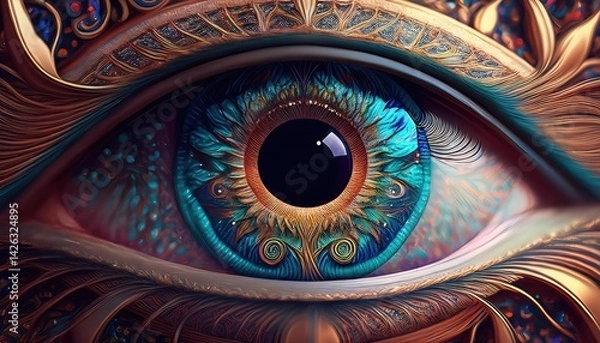 Fototapeta The Enigmatic Eye, Shrouded in a Misty Twilight Forest, Glowing with an otherworldly Luminescence, Capturing the Whimsical Allure of Natures Hidden Secrets.