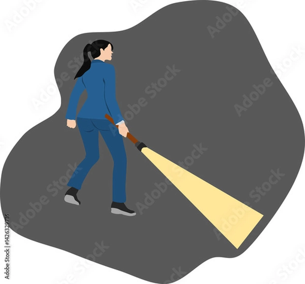 Fototapeta 懐中電灯をつけるビジネスウーマンのイラスト