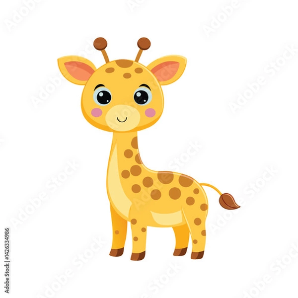 Obraz Adorable giraffe cub with playful expression Vector illustration isolated on white background