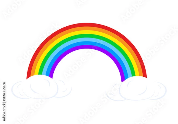 Obraz Rainbow with clouds.Color vector illustration in cartoon flat style. Isolated on white background.	