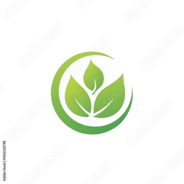Fototapeta A vibrant green logo featuring stylized leaves within a circular design, symbolizing nature and sustainability, suitable for eco-friendly branding , isolated on white or transparent png