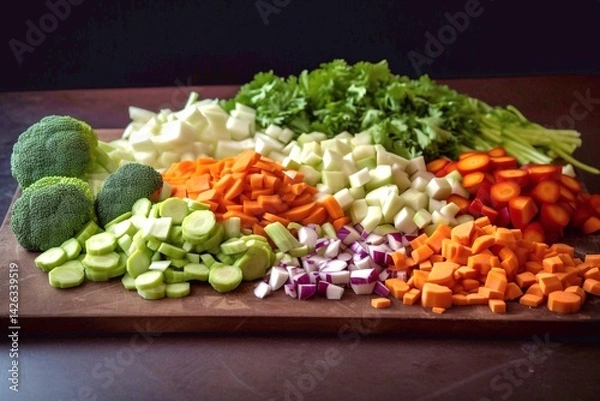 Obraz Cut vegetables ready for cooking. Generative AI.