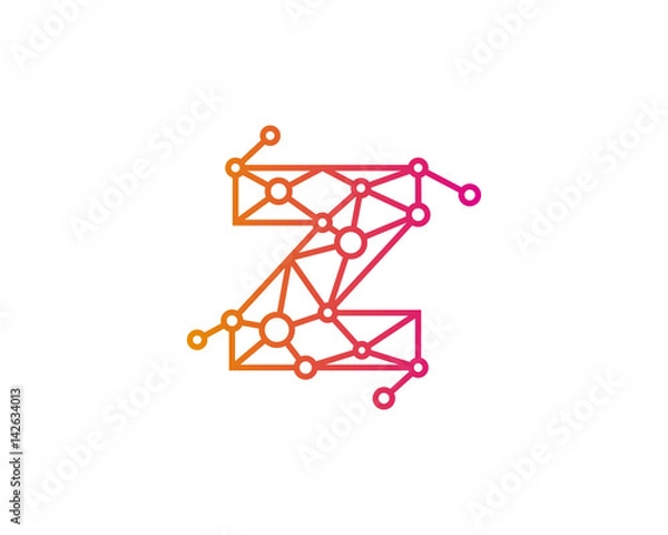 Fototapeta Letter Z Connected Circle Network Icon Logo Design Element