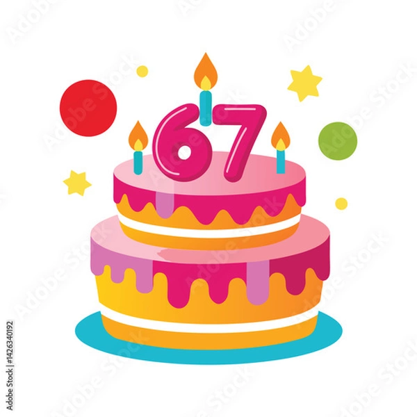Fototapeta Birthday cake with 67 candles vector illustration isolated on white background