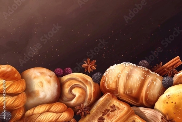 Obraz Assortment of bread and pastries. Generative AI.