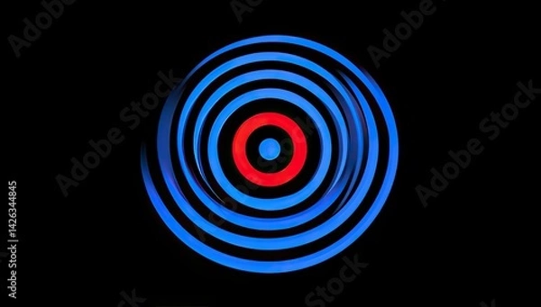 Fototapeta Abstract swirling concentric circles in blue and red against a black background