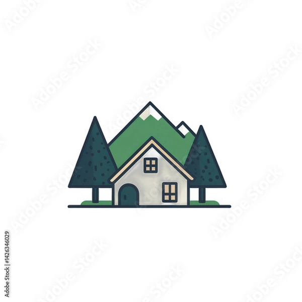 Fototapeta A quaint house nestled among tall evergreen trees, showcasing a serene landscape with a clear blue sky in the background, ideal for nature-themed projects , isolated on white or transparent png