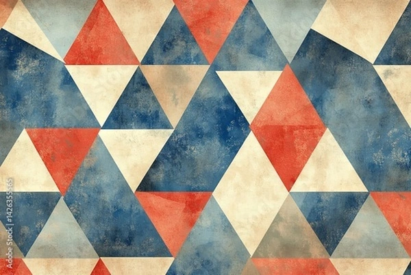 Fototapeta Colorful geometric pattern featuring triangles in earthy tones and soft textures