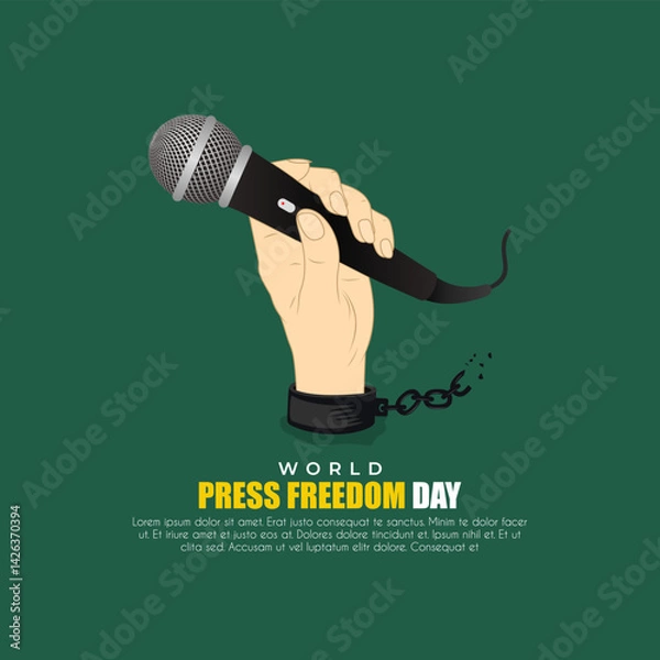 Obraz World press freedom day background with hands holding a michophone