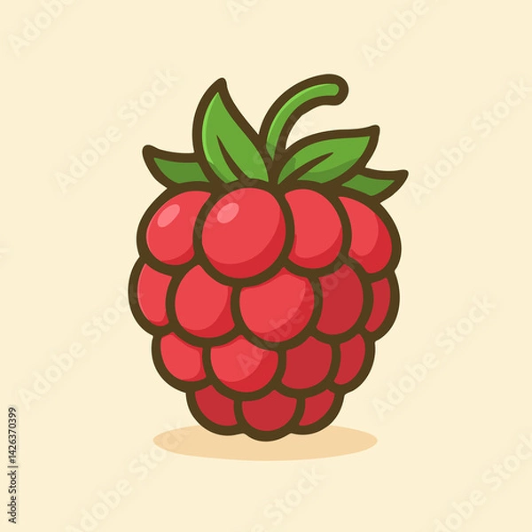 Fototapeta Cute Raspberry Cartoon Vector with Leaf