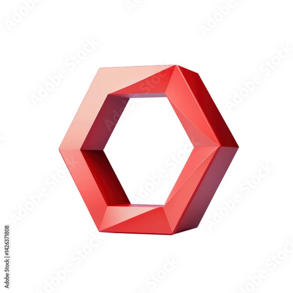 Fototapeta Abstract Red Hexagon Frame - 3D Render