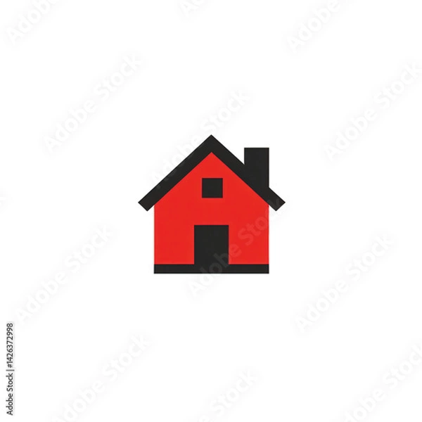 Fototapeta A simple, stylized red house icon with a black roof and door, set against a plain background, suitable for web design or real estate applications , isolated on white or transparent png