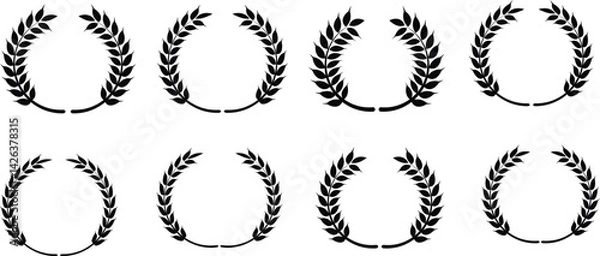 Obraz Set of wreaths and branches with leaves. Hand drawing laurel wreaths and branches collection. Laurels wreaths, swirls, twigs and flower ornaments. Herbs, flowers and plants elements with vector

