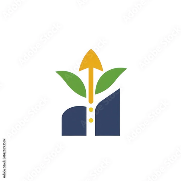 Fototapeta A vibrant logo featuring a stylized leaf and arrow, symbolizing growth and sustainability, set against a clean background , isolated on white or transparent png