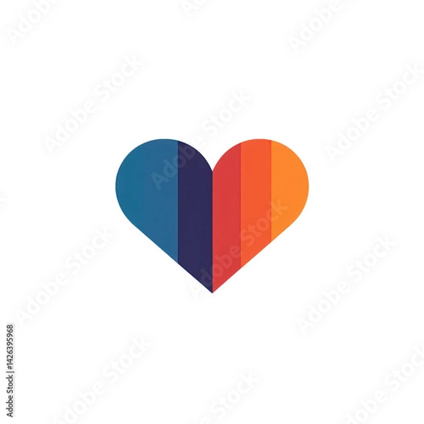 Fototapeta A vibrant heart-shaped logo featuring a gradient of blue, purple, and orange colors, symbolizing love and unity against a plain background , isolated on white or transparent png