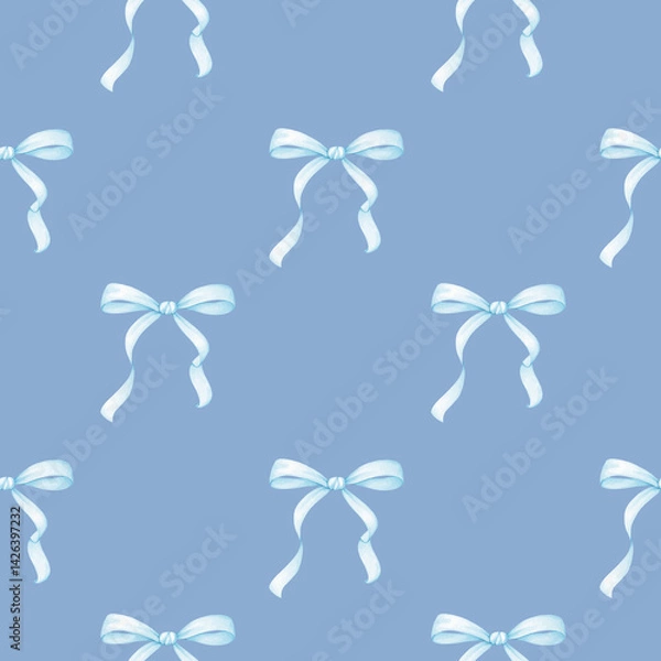 Fototapeta cute festive bows. Watercolor seamless pattern for birthday, valentine's day, mother's day, Christmas. Background for textile and wrapping paper