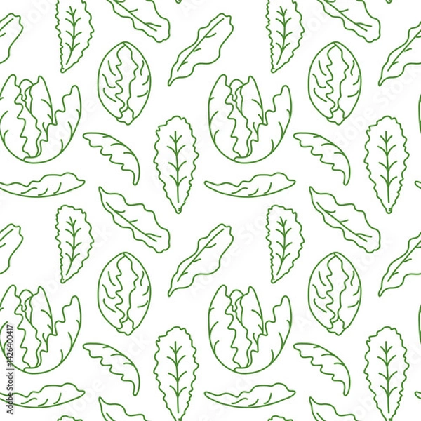 Fototapeta Green vector lettuce pattern on transparent background, romaine lettuce.