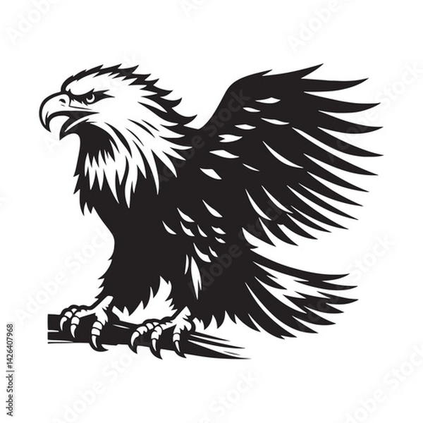 Fototapeta Minimalist Bald Eagle Vector - Bald Eagle Silhouette - Bald Eagle Illustration - Black and White Bald Eagle Design.