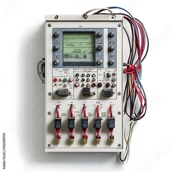 Fototapeta Industrial Control Panel with Wiring Closeup.