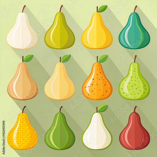 Obraz Pear icon set in flat vector style