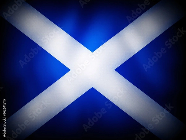 Fototapeta Flag, Scotland, St. Andrew's Cross, blue, white, diagonal, cross, saltire, national, symbol, pride, heritage, history, culture, identity, unity, background, texture, fabric, cloth, banner, emblem, Chr
