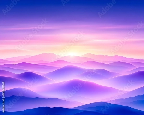 Fototapeta Serene sunrise over a majestic, misty mountain range with vibrant pink and purple hues