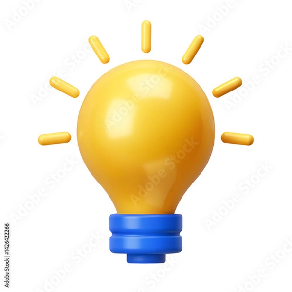 Fototapeta 3d yellow light bulb minimal icon. idea, think, business, solution, stratege concept. 3d render illustration with cilpping mark.