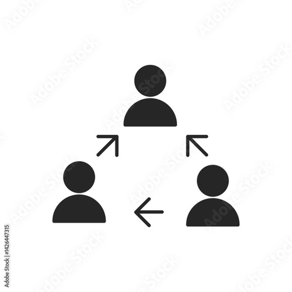 Fototapeta Three persons with arrows in a triangle circle illustration black shaped. Vector icon in flat style.