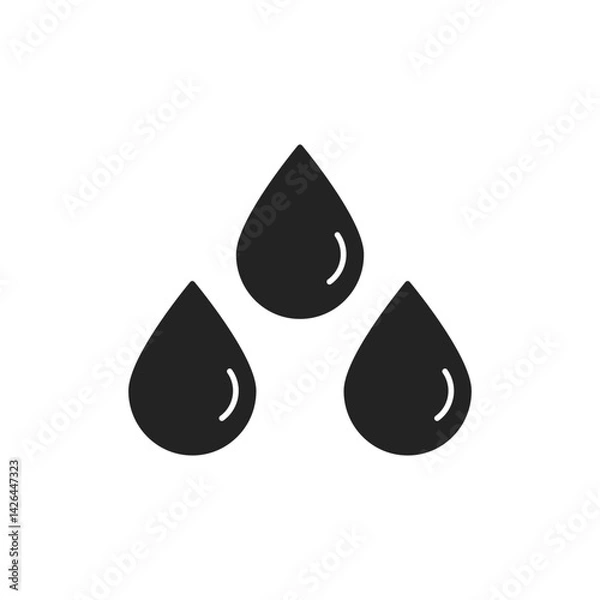 Fototapeta 3 liquid water drops black shaped isolated illustration for UI or logotype. Vector icon in flat style
